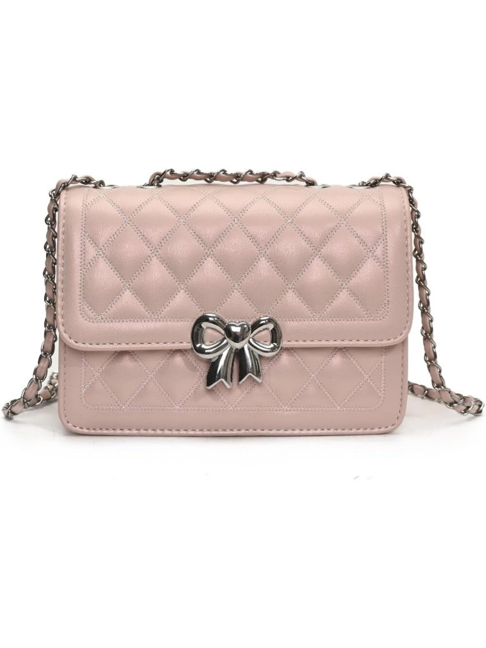 Women's Pink Quilted Small Pu Leather Shoulder Purse Chain Crossbody Bag